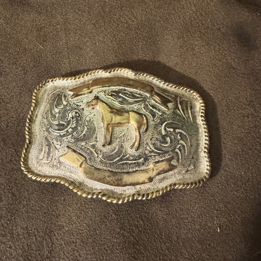 Gold and Silver Horse Belt Buckle